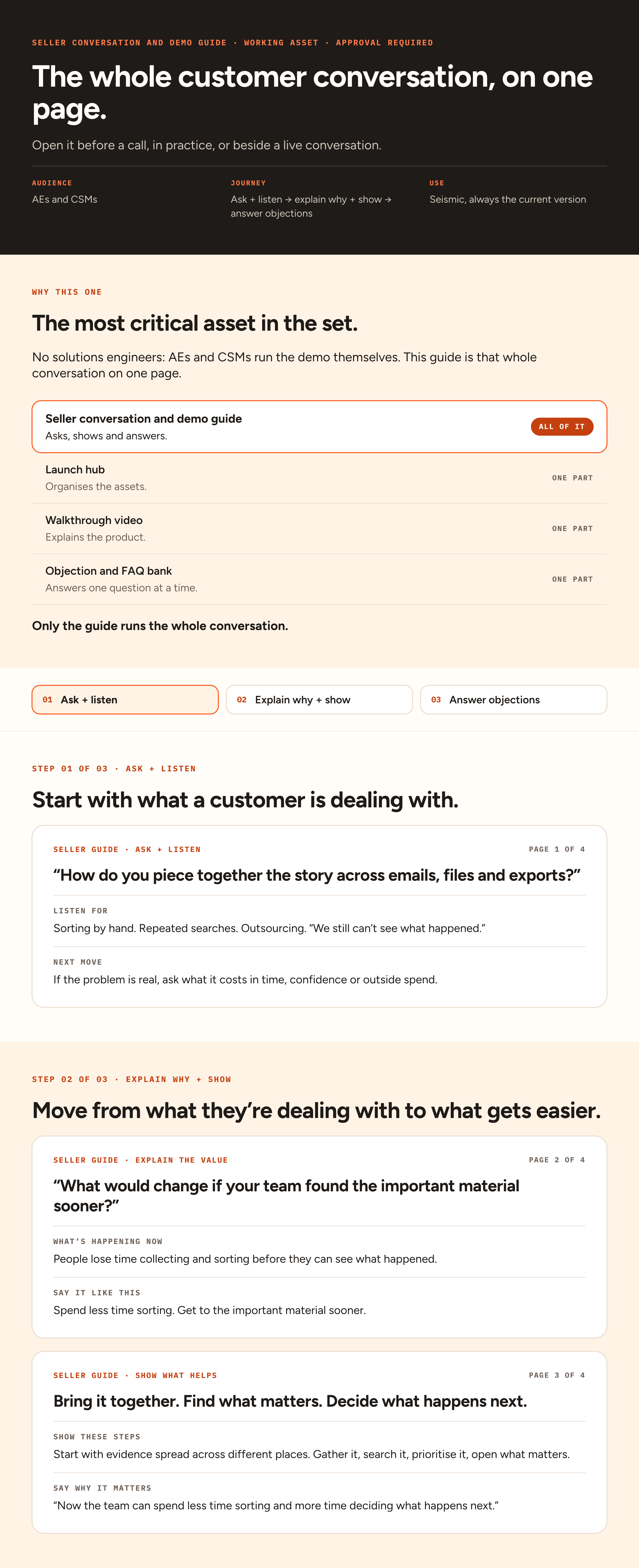 Seller conversation and demo guide
